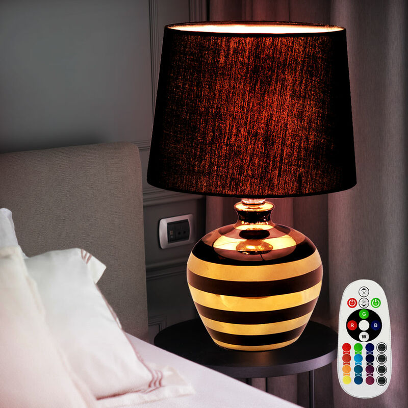 

Lámpara de mesilla de noche de cerámica CONTROL REMOTO Lámpara textil regulable en un juego que incluye lámparas LED RGB