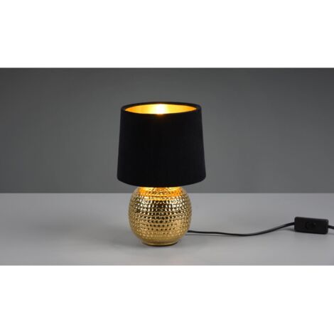 Lámpara de mesa de noche de cerámica Sophia Gold con pantalla de terciopelo negro Trio Lighting