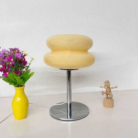 Lámpara de mesa de noche de cristal con luz cálida, lámpara de mesa tipo hamburguesa, lámpara LED pequeña, lámpara de escritorio, para dormitorio, sala de estar (amarilla)