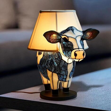 Lámpara de mesa de resina con forma de vaca de las Highlands - Luz nocturna 3D con forma de animal y puertos USB A y C para sala de estar, dormitorio u oficina en casa