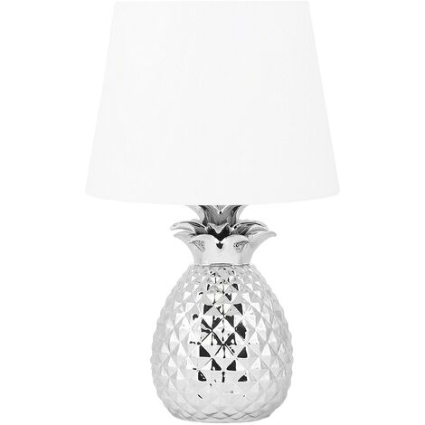 Lámpara de mesa decorativa dorada con base brillante de cerámica blanca pantalla de poliéster con forma de piña diseño ecléctico Pineapple
