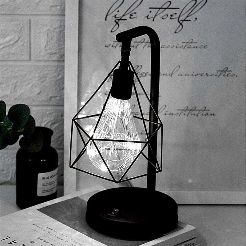 

Lámpara de mesa decorativa lámpara de atmósfera retro, lámpara de escritorio de metal, bombilla con forma de diamante, lámpara de mesa, luz nocturna,