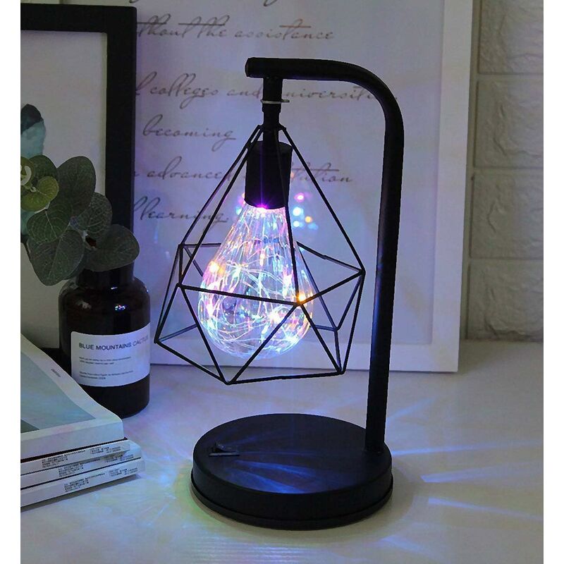 

Lámpara de mesa decorativa LITZEE, lámpara de atmósfera retro, lámpara de escritorio de metal, lámpara de mesa con forma de diamante, lámpara de