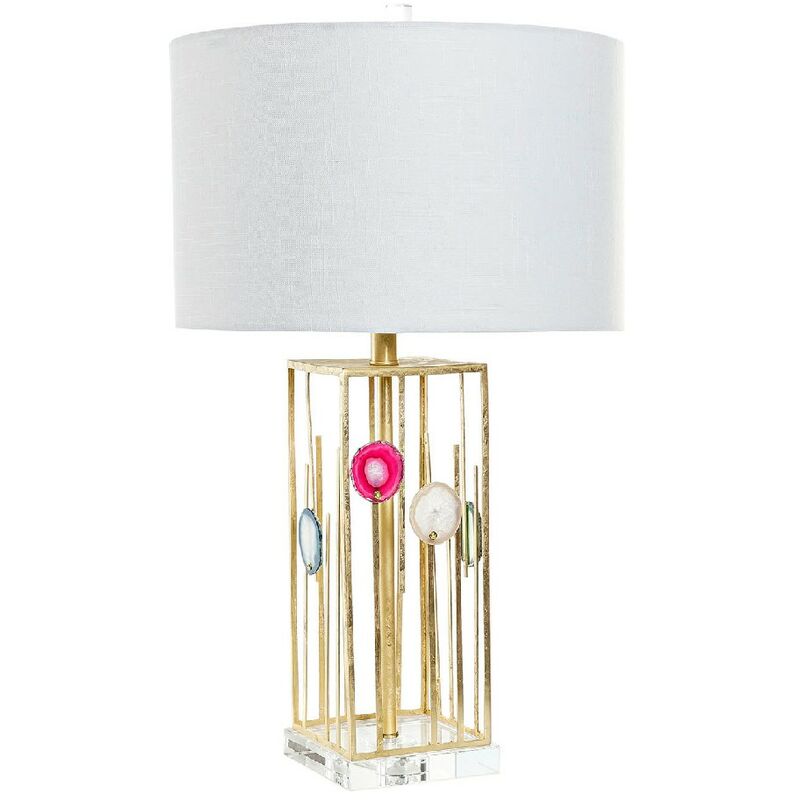 

Bh Design - Lámpara de Mesa DKD Home Decor Blanco Poliéster Metal Cristal 220 V Dorado