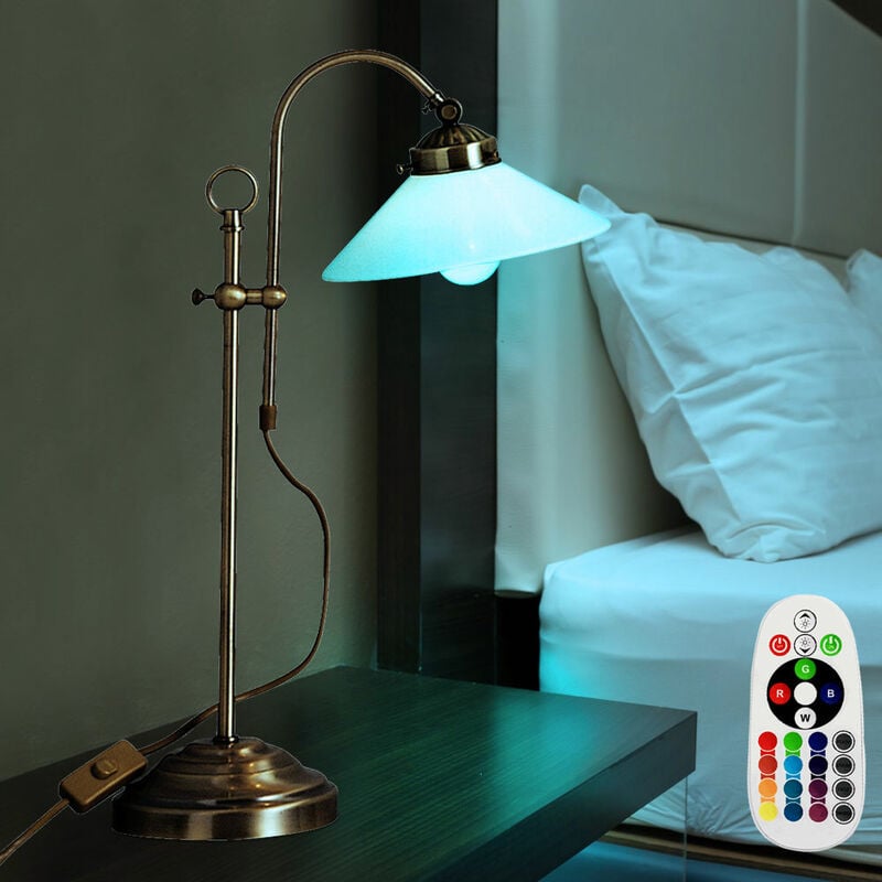 

Lámpara de mesa auxiliar elegante lámpara de cambio de color de latón antiguo regulable en un juego que incluye bombillas LED RGB
