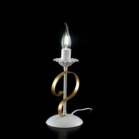 Lámpara de mesa en hierro blanco shabby Gold una luz 13x h25 cm