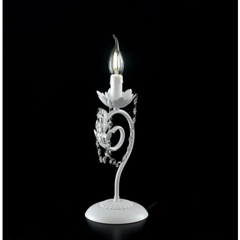 Lámpara de mesa en hierro blanco Shabby strass damasco una luz 16x h39 cm