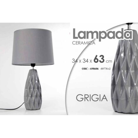 Lámpara de mesa gris con luz de cerámica cm 34 x 34 x 62,5 h