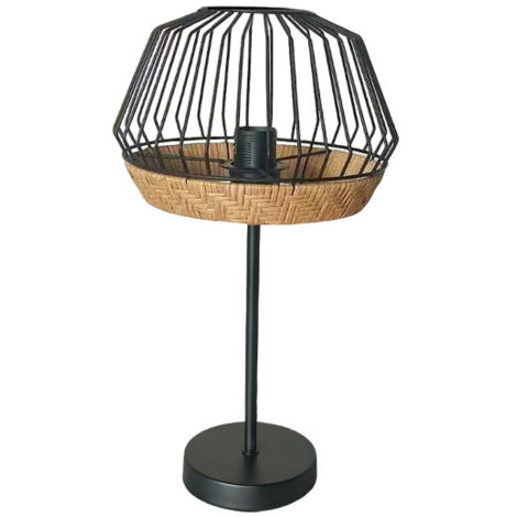 Lámpara de mesa Hugo Negro/Natural Metal y Ratán 1xE27 (46xØ25x25cm)