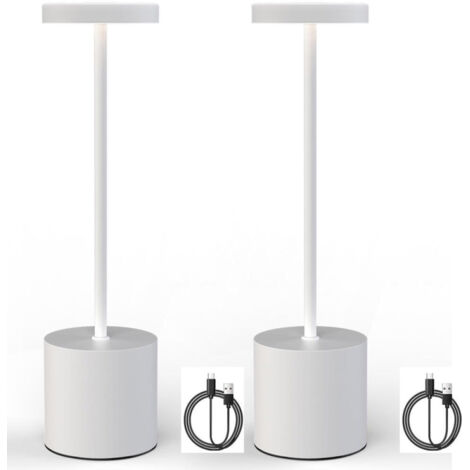 Lámpara de mesa inalámbrica, recargable y regulable para comedor, patio, dormitorio y mesita de noche, juego de 2 (blancas)
