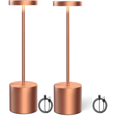Lámpara de mesa inalámbrica, recargable y regulable para comedor, patio, dormitorio y mesita de noche, juego de 2 (oro rosa)