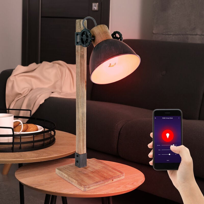 

Lámpara de mesa inteligente con punto de madera para comedor controlable a través de la aplicación de teléfono móvil como un conjunto que incluye