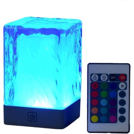Lámpara de mesa, lámpara de exterior recargable por USB, fabricada en resina cristalina, luz LED táctil, luz de color RGB, incluye mando a distancia.