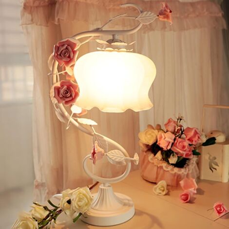 Lámpara de mesa Lámpara de noche Diseño moderno Bonita cerámica hecha a mano Rosa Forma Lámpara de mesa con LED