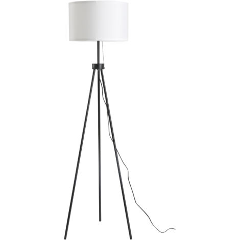 Lámpara de mesa, lámpara de pie, lámpara de pie, E27, acero + poliéster, 37x37x152cm (negro + blanco)