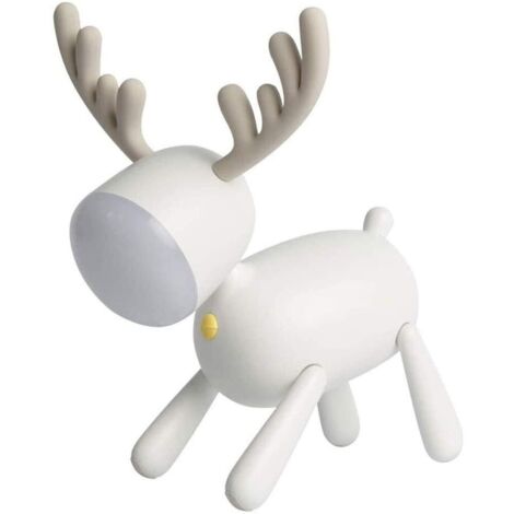 Lámpara de mesa LED ajustable con diseño de ciervos y alces, recargable por USB, decoración para dormitorio, color blanco.
