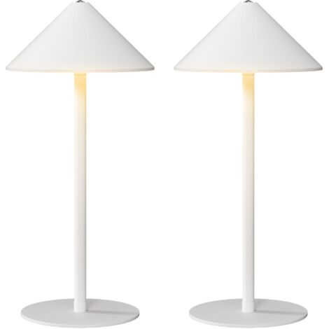 Lámpara de mesa LED con cable USB, interruptor táctil, carcasa metálica, recargable, blanca.