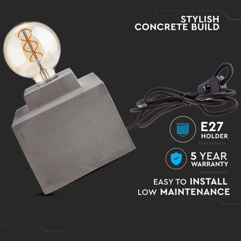 Lámpara de mesa LED cuadrada V-TAC con portalámparas E27 (máx. 60 W) y base de hormigón