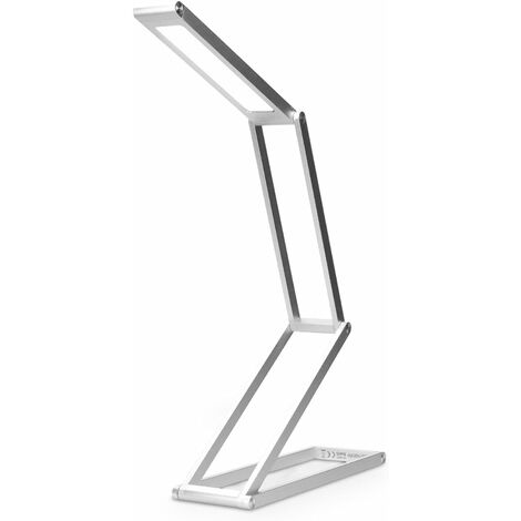 Lámpara de mesa LED de aluminio plegable - Mesita de noche a batería Lámpara de lectura regulable Cable de carga micro USB - Lámpara de escritorio a batería Lámpara plegable plateada [clase energética