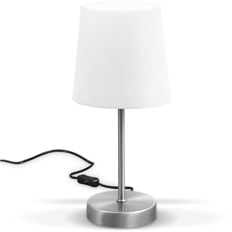 

Lámpara de mesa LED, lámpara de tela color blanco, níquel mate, E14, lámpara de mesa, lámpara de cama con interruptor, IP20.