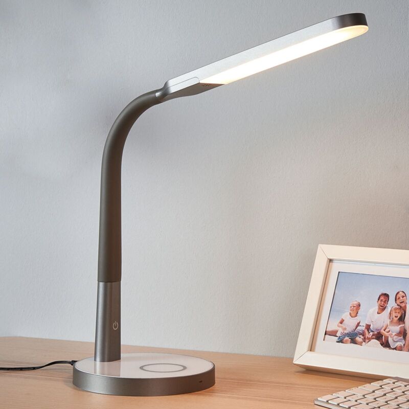 

Lindby - Lámpara de mesa LED Maily en gris, USB y atenuador