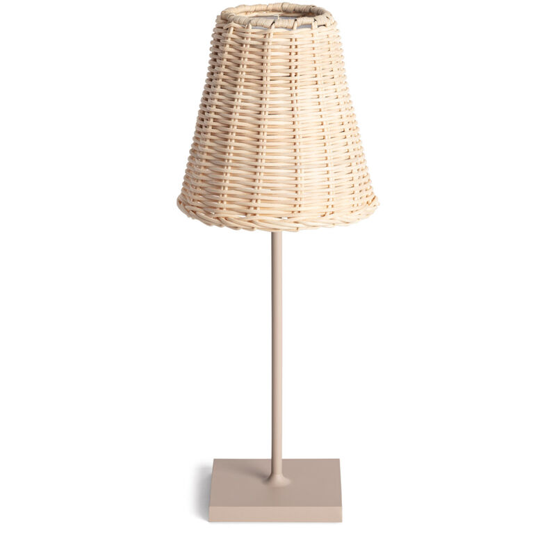 Lámpara de Mesa LED Portátil Exterior con Batería USB Recargable Metal y Ratán Medinilla Beige