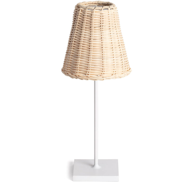 Lámpara de Mesa LED Portátil Exterior con Batería USB Recargable Metal y Ratán Medinilla Blanco