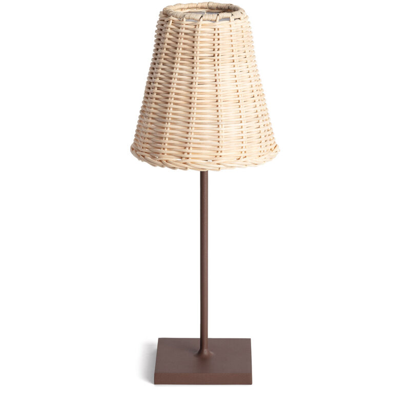 Lámpara de Mesa LED Portátil Exterior con Batería USB Recargable Metal y Ratán Medinilla Marrón