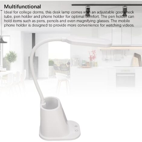Lámpara de mesa LED recargable por USB con control táctil, 3 temperaturas de color y portalápices.