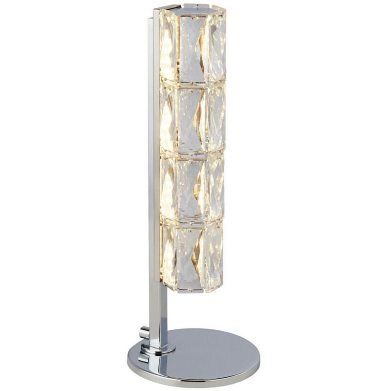 Luz de mesa led Searchlight Remy, barra de tubo hexagonal, cromo, borde de cristal transparente
