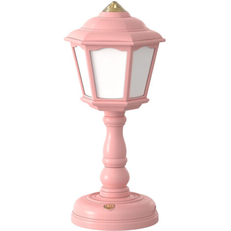 Lámpara de mesa LED retro, carga USB, brillo ajustable, luz nocturna táctil, minifarola, lámpara de noche, decoración de dormitorio (rosa)