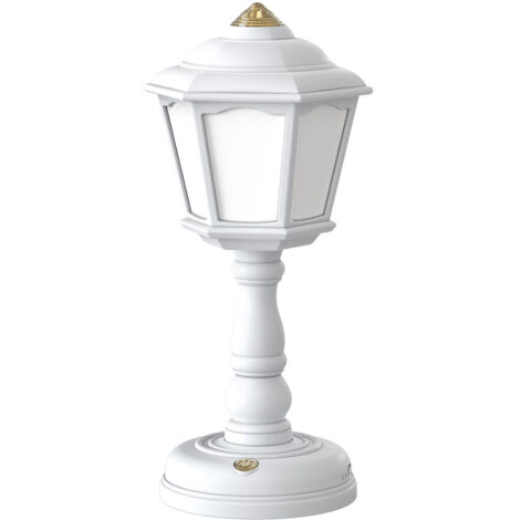 Lámpara de mesa LED retro, función de carga USB, brillo ajustable, luz nocturna táctil, mini farola, lámpara de noche, decoración de dormitorio (blanco)