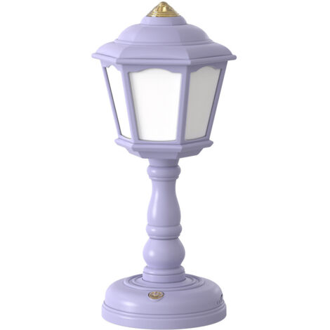 Lámpara de mesa LED retro, función de carga USB, brillo ajustable, luz nocturna táctil, mini farola, lámpara de noche, decoración de dormitorio (malva)