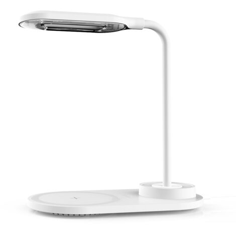 Lámpara de mesa LED táctil USB compacta 2 en 1 con cargador inalámbrico de 10 W y carga rápida.