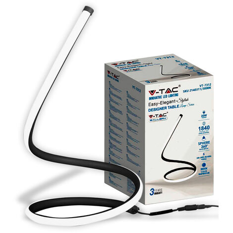 Lámpara de mesa led v-tac cable enchufe ue 20w 3000k negro vt-7312 - 2140311