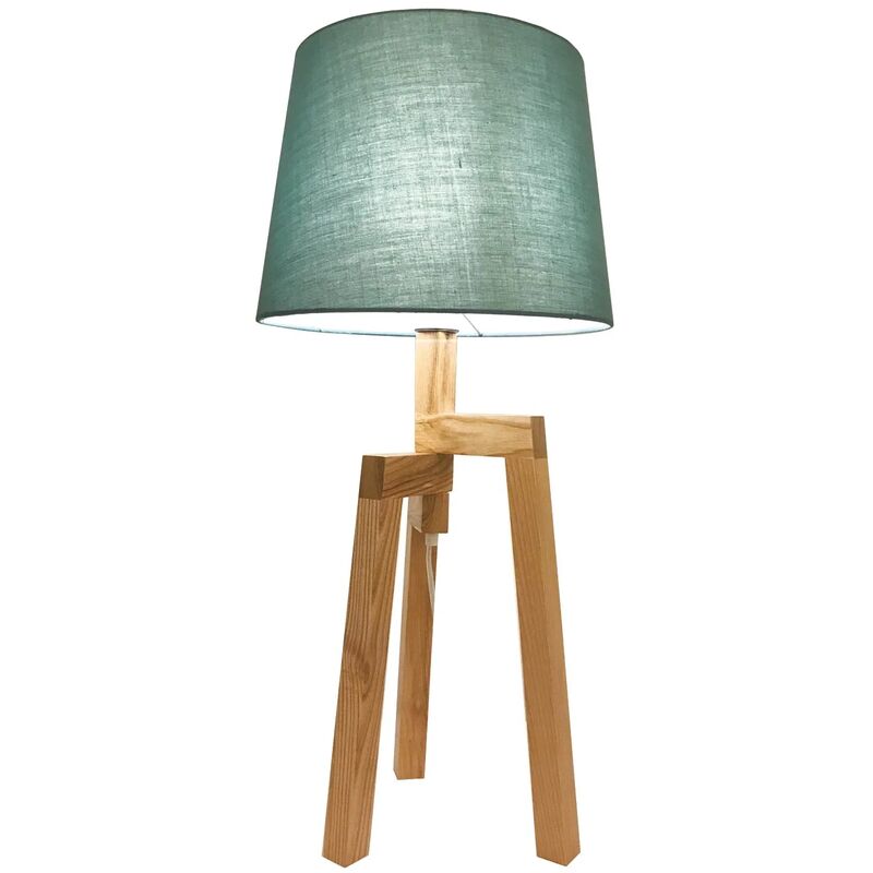 

LÁMPARA DE MESA LINDBERG MADERA PANTALLA TURQUESA CLARO 35CM - Lúzete