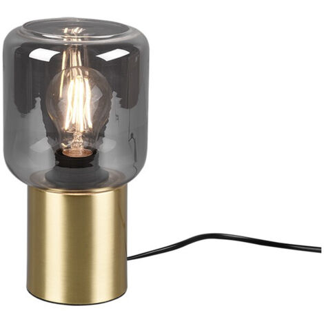 Lámpara de mesa moderna con base de latón y pantalla de vidrio ahumado de Trio Lighting
