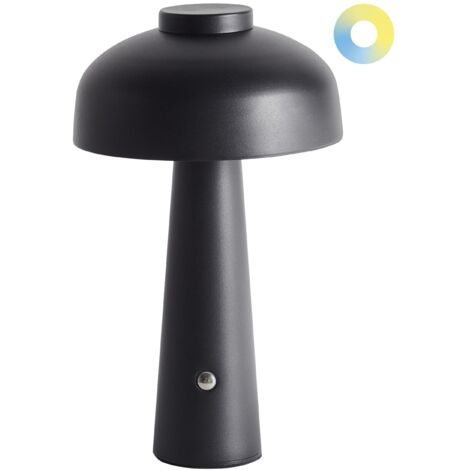 Lámpara de mesa moderna de hierro para interior con luz LED inalámbrica seta negra Agusan