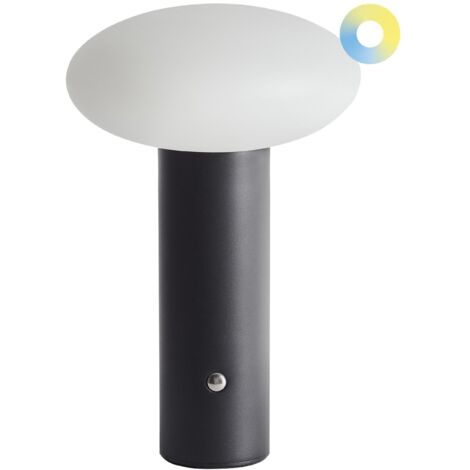 Lámpara de mesa moderna de hierro PE para interior con luz LED inalámbrica seta negra Buayan