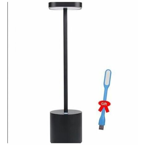 Lámpara de mesa moderna LED inalámbrica recargable por USB - 2 modos - Aluminio - Regulable - Para restaurante, dormitorio, mesita de noche, color negro