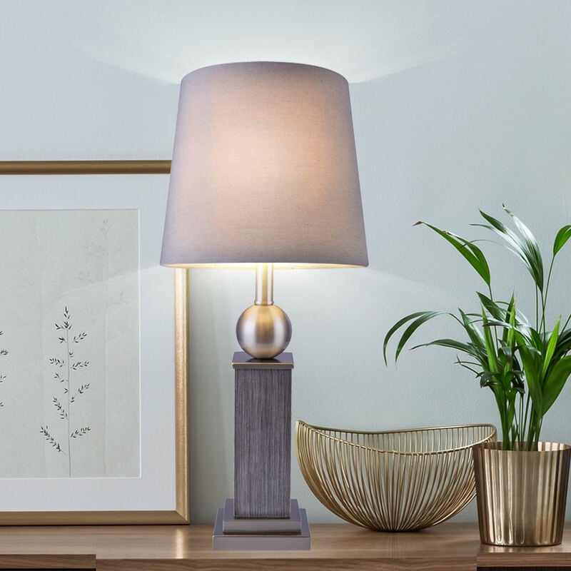 

Lámpara de mesilla de noche iluminación de sala de estar lámpara de lectura de madera textil gris en un juego que incluye bombillas LED