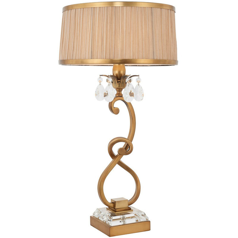 

Interiors Oksana Antique Brass - 1 Lámpara de mesa mediana ligera de latón antiguo con pantalla beige, E14