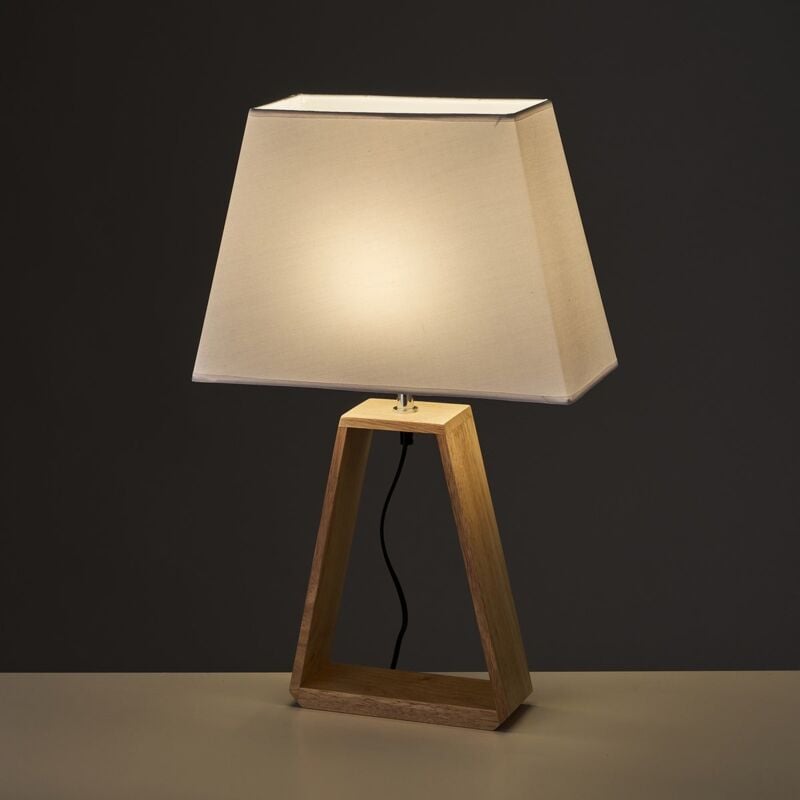 

Lámpara de mesa pirámide de madera beige de 38x17x60 cm