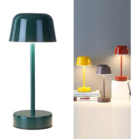 Lámpara de mesa recargable, lámpara de mesa con forma de hongo amarilla con puerto USB, pequeña lámpara táctil a pilas para mesita de noche, mesita de noche, dormitorio, sala de estar, verde