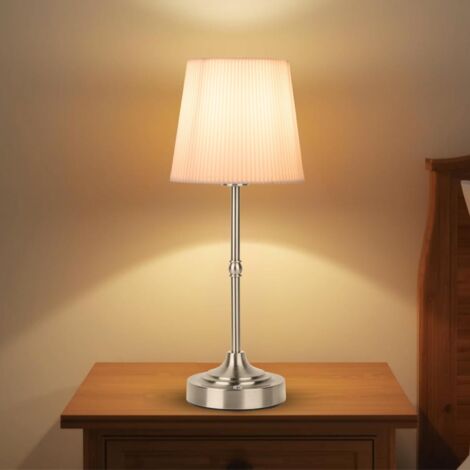 Lámpara de mesa recargable, lámparas táctiles inalámbricas, lámpara de escritorio portátil con brillo continuamente variable y pantalla de tela para mesita de noche o sala de estar (plateada, sarga).