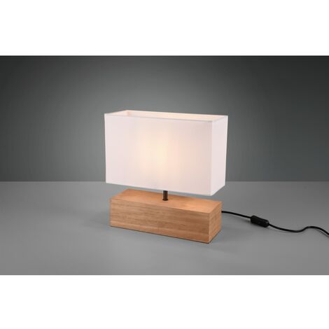 Lámpara de Mesa Rectángulo Woody Madera Natural Pantalla Blanca Trio Iluminación