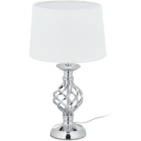 Lámpara de mesa Relaxdays, moderna y elegante, táctil, regulable 3 niveles, casquillo E14, 43,5 x 25 cm, plata/blanco