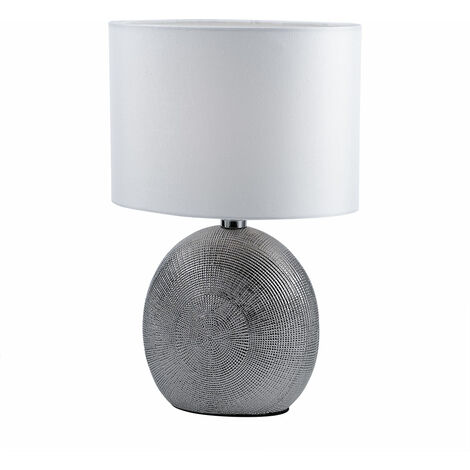 Lámpara de mesa, salón, lámpara de mesa, cerámica, lámpara de noche, blanco plateado, dormitorio, pantalla textil, 1x casquillo E14, LxAnxAl 24x15x37 cm, ACTION 845601706000