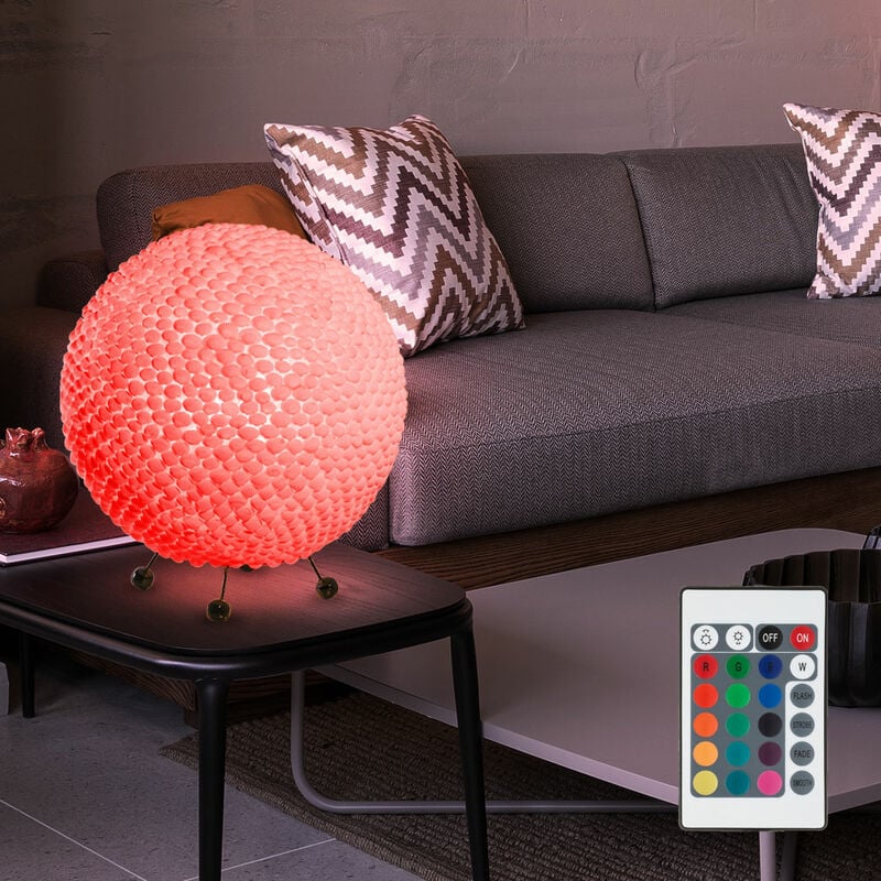 

Lámpara de mesa Shell lámpara de diseño de bola de sala de estar con control remoto regulable blanca en un juego que incluye bombillas LED RGB