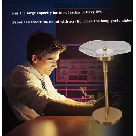 Lámpara de mesa táctil con atenuación continua, recargable por USB, 3 modos de luz, color cobre.